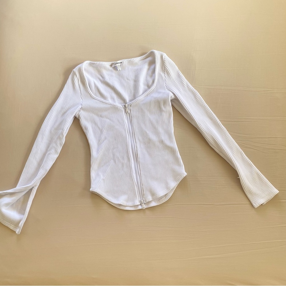 Good American White Long Sleeve Zip Top